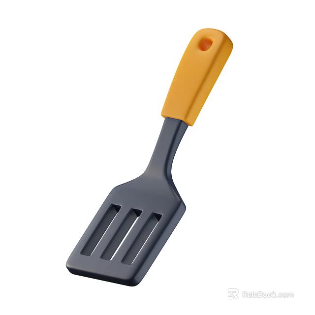 Slotted Silicone Spatula with Gray Blade and Yellow Handle for Kitchen Use 3d model 