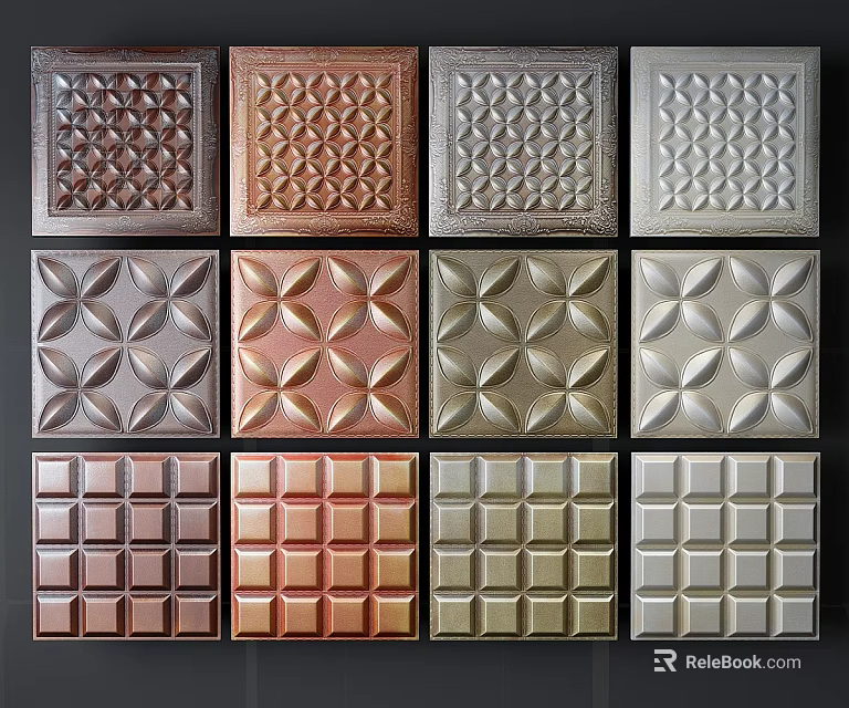 Modern Upholstered Panels Design With Metallic Colors And Textured Patterns For Wall Decor 3d model 
