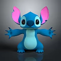 3D Stitch Cartoon Character Model With Blue Body Pink Inner Ears And Open Arms