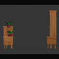 Wooden Furniture Collection Including Glass Door Cabinets Bookshelves And Side Tables With Potted Plants