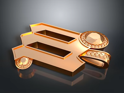 Golden Decorative Household Accessory With Gemstone Embedded Rings And Circular Design 3d model