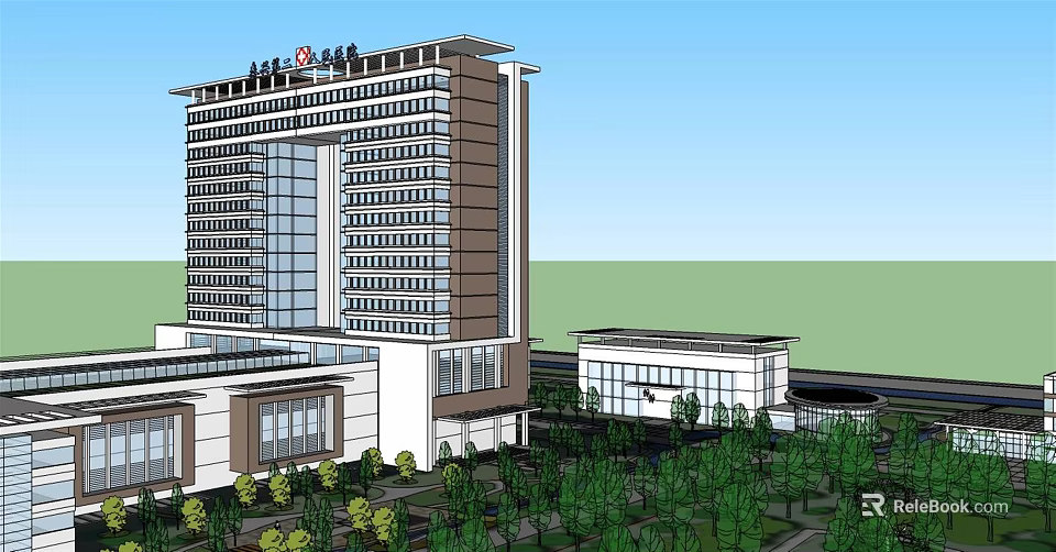 Modern High Rise Hospital Building With Architectural Design And Green Surroundings 3d model 