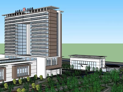 Modern High Rise Hospital Building With Architectural Design And Green Surroundings 3d model