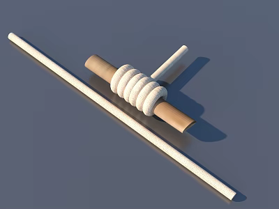 Eco Friendly Household Paper Rolls Wrapped With White Rope And Wooden Sticks 3d model