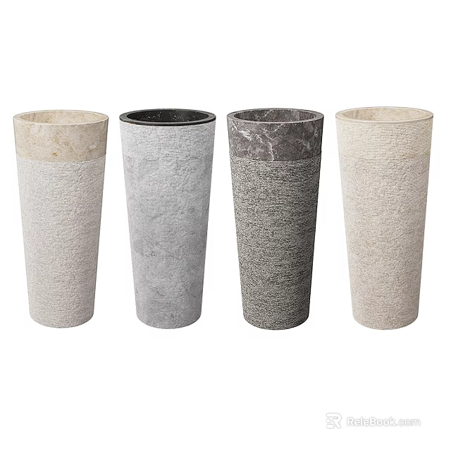 Ceramic Vases with Cylindrical Design Natural Textured Surfaces and Neutral Hues 3d model 