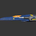 Blue Sci Fi Spaceship Design With Yellow Accents Twin Engines And Cosmic Details
