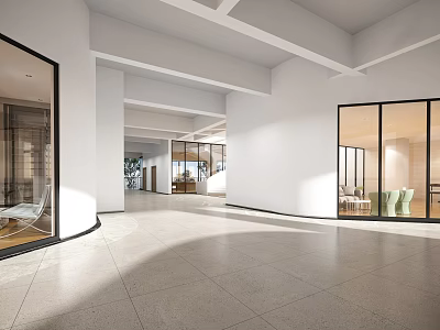 Modern Office Corridor With Spacious Layout Glass Partitions And Natural Light 3d model
