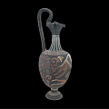 Ancient Style Wine Bottle With Bird Headed Spout And Colorful Patterns On Black Background