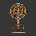 Detailed Brass Industrial Equipment With Intricate Orrery Mechanical Structure And Stand