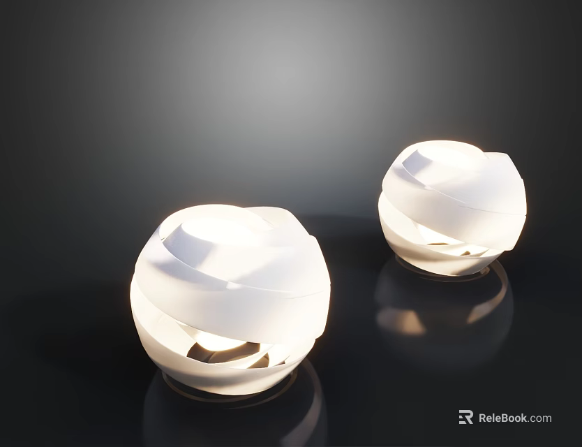 White Spherical Floor Lamps With Modern Textured Design Illuminated On Black Surface 3d model 
