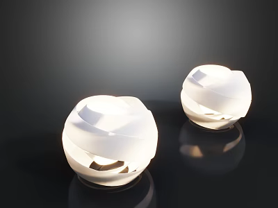 White Spherical Floor Lamps With Modern Textured Design Illuminated On Black Surface 3d model