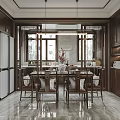 Modern Chinese Dining and Living Room Interior Design With Wooden Furniture And Decorative Paintings