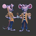 Anthropomorphic Pink Mice Characters Wearing Orange Jackets Blue Jeans Holding Stick And Wooden Board