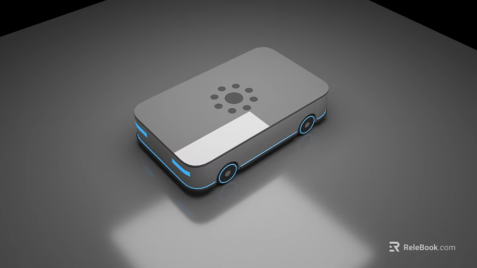 Smart Machine With Gray Square Design Blue Light Accents Circular Top Pattern And Wheels 3d model