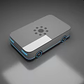 Smart Machine With Gray Square Design Blue Light Accents Circular Top Pattern And Wheels 3d model