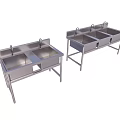 Commercial Kitchen Stainless Steel Double Bowl Sinks With Standing Frames 3d model