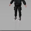 Standing 3D Human Character Model In Black Hoodie Vest With Pockets And Sneakers