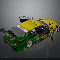 Audi Green And Yellow Race Car With Open Doors Rear Wing And Sponsor Logos