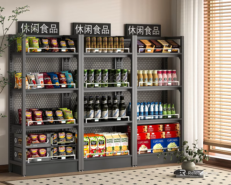 Gray Metal Mesh Display Shelves With Multiple Tiers For Snacks Retail Organization 3d model 