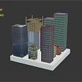 Cartoon Cityscape With Colorful Building Models On White Base And Dark Background