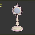 Ornate Decorative Object With Golden Sunburst Design Blue Center And Carved White Base