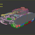 3D Rendered Tank Model With Turret Gun Barrel And Tracks On Dark Background