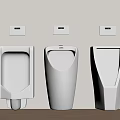 Modern Wall Mounted Urinals With Three Different Designs And Sensor Panels On White Wall