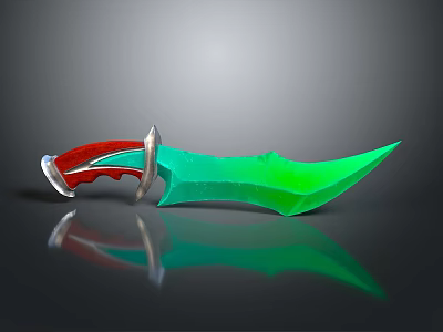 Fantasy Weapon Knife With Green Blade Red Blue Handle And Silver Accents 3d model