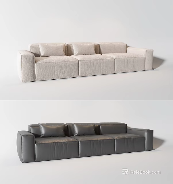 Modern Three Seater Sofa Designs In Light And Dark Upholstered Finishes With Cushions 3d model 