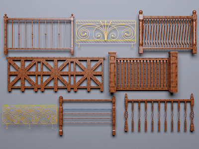 European fenced stair handrail 3d model