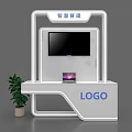 Modern Display Cabinet Shelf with TV Screen Laptop Smart Management Logo and Green Plant