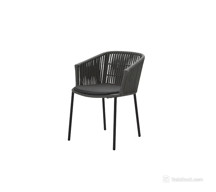 Woven Rattan Accent Chair with Black Metal Legs and Comfortable Seat 3d model 