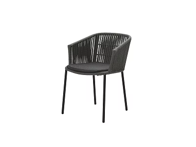 Woven Rattan Accent Chair with Black Metal Legs and Comfortable Seat 3d model