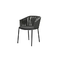 Woven Rattan Accent Chair with Black Metal Legs and Comfortable Seat