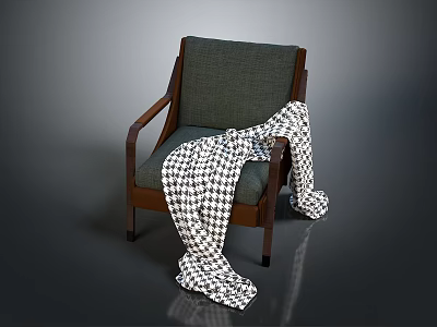 Dark Green Wooden Armchair With Black And White Houndstooth Blanket On Armrests 3d model