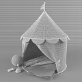 Colorful Red Yellow Blue Striped Children's Play Tent With Colorful Ball Toys And Open Book