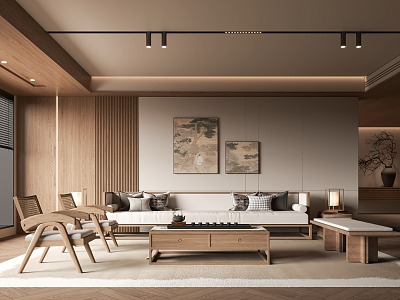 New Chinese Zen Style Living Room New Chinese Song Style Living Room Zen Style Living Room Sofa Coffee Table Combination 3d model