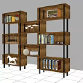 Modern Wooden Bookcase With Open Shelving Multiple Compartments Books Vintage Radio And White Horse Figurine