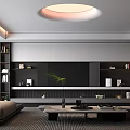 Modern Living Room Interior With Dark Paneled Walls Beige Sofa And Coffee Table