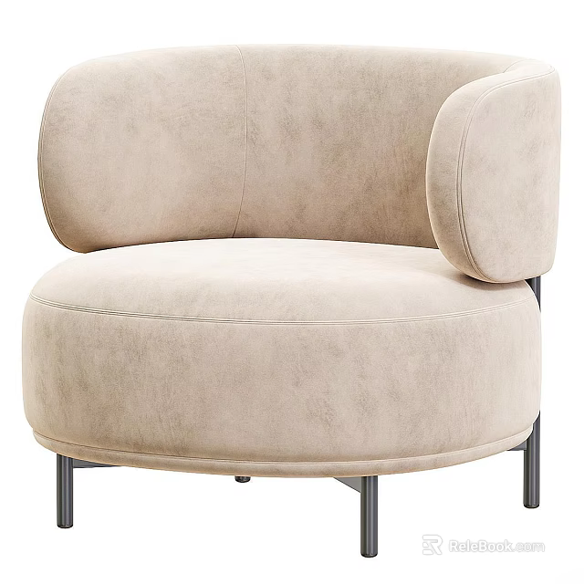 Rounded Beige Velvet Accent Chair With Soft Armrest And Sleek Metal Legs 3d model 