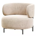 Rounded Beige Velvet Accent Chair With Soft Armrest And Sleek Metal Legs
