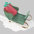 Green Sleigh With Red Polka Dot Cushion Green Bow And Golden Runners On Snow Tracks
