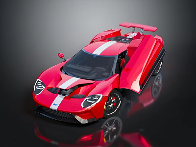 Red Supercar With Open Doors White Stripes And Sleek Sporty Design 3d model