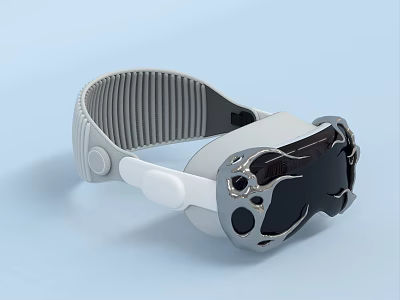White And Gray VR Headset With Adjustable Head Strap And Black Lenses 3d model