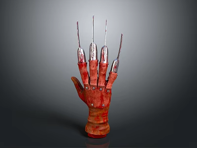 Horror Movie Character Clawed Glove With Bloody Red Surface And Metal Blades 3d model