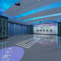 Hi tech Control Room With Blue Illuminated Lines Large Screen And Reflective Floor 3d model