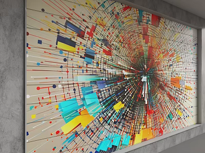 Abstract Colorful Large Background Wall with Radial Geometric Shapes Modern Art Style on Gray Wall 3d model