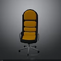 Modern Office Chair With Orange Cushion Black Backrest Silver Metal Base And Wheels