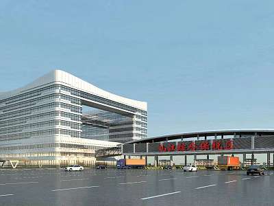 Bridge Near Sichuan Tianfu International Hospital With Modern Architecture Parking Lot And Vehicles 3d model