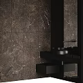 Minimalist Modern Washbasin Design With Dark Brown Marble Wall Mirror And Black Countertop